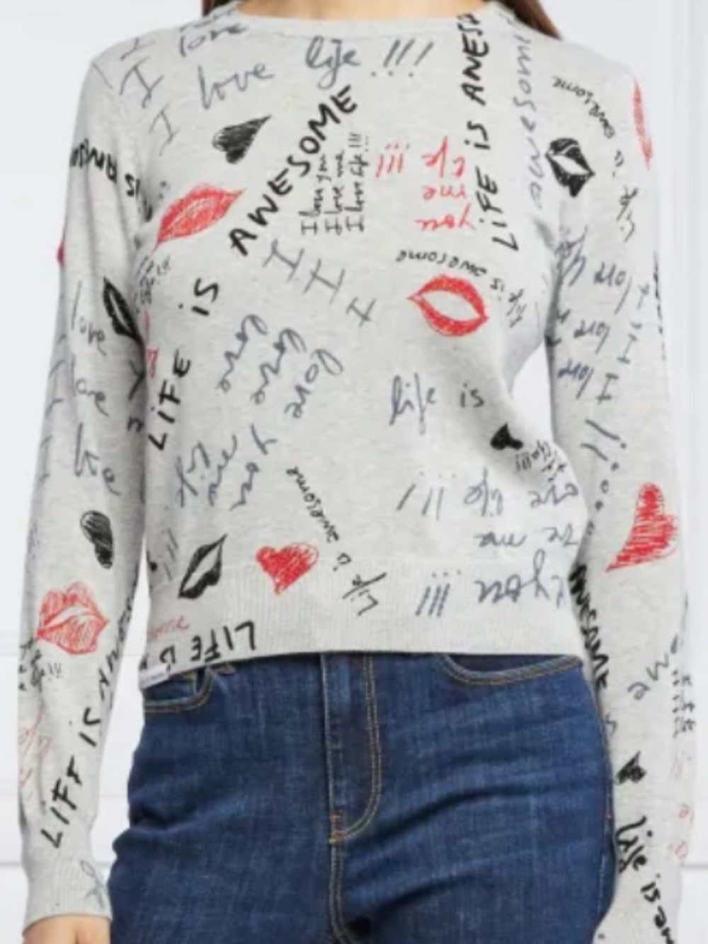 NWT DESIGUAL LIFE IS AWESOME GRAFFITI 100% COTTON KNIT SWEATER